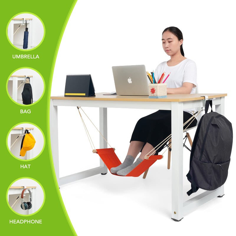 iMissiu Foot Hammock Under Desk Footrest | iMissiu Adjustable Office Foot Rest Under Desk Hammock | Portable Desk Feet Hammock with Headphones Holder (Orange) - Image 5